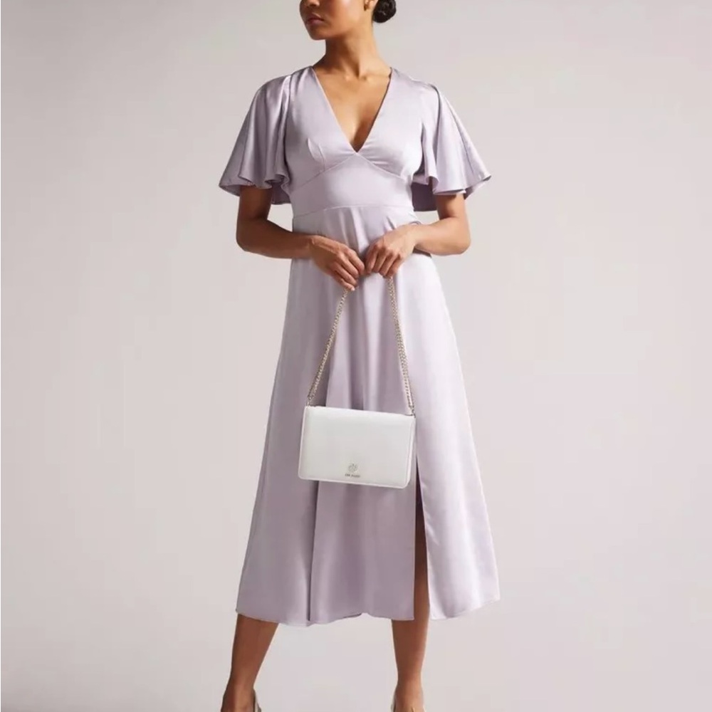 Ted Baker London Purple Asymmetrical Midi Dress with Flutter Sleeves
